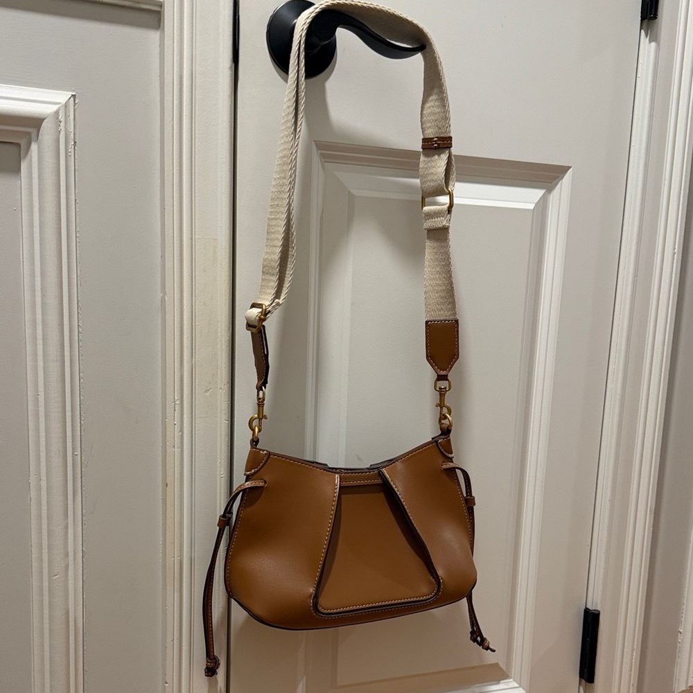 Zara Brown Crossbody Bag with Cream Adjustable Strap